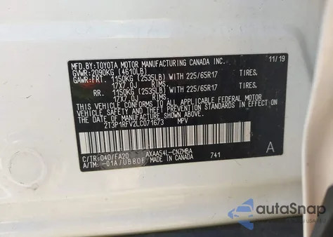 2020 Toyota Rav4 Xle из США, поврежденный, VIN 2T3P1RFV2LC071673